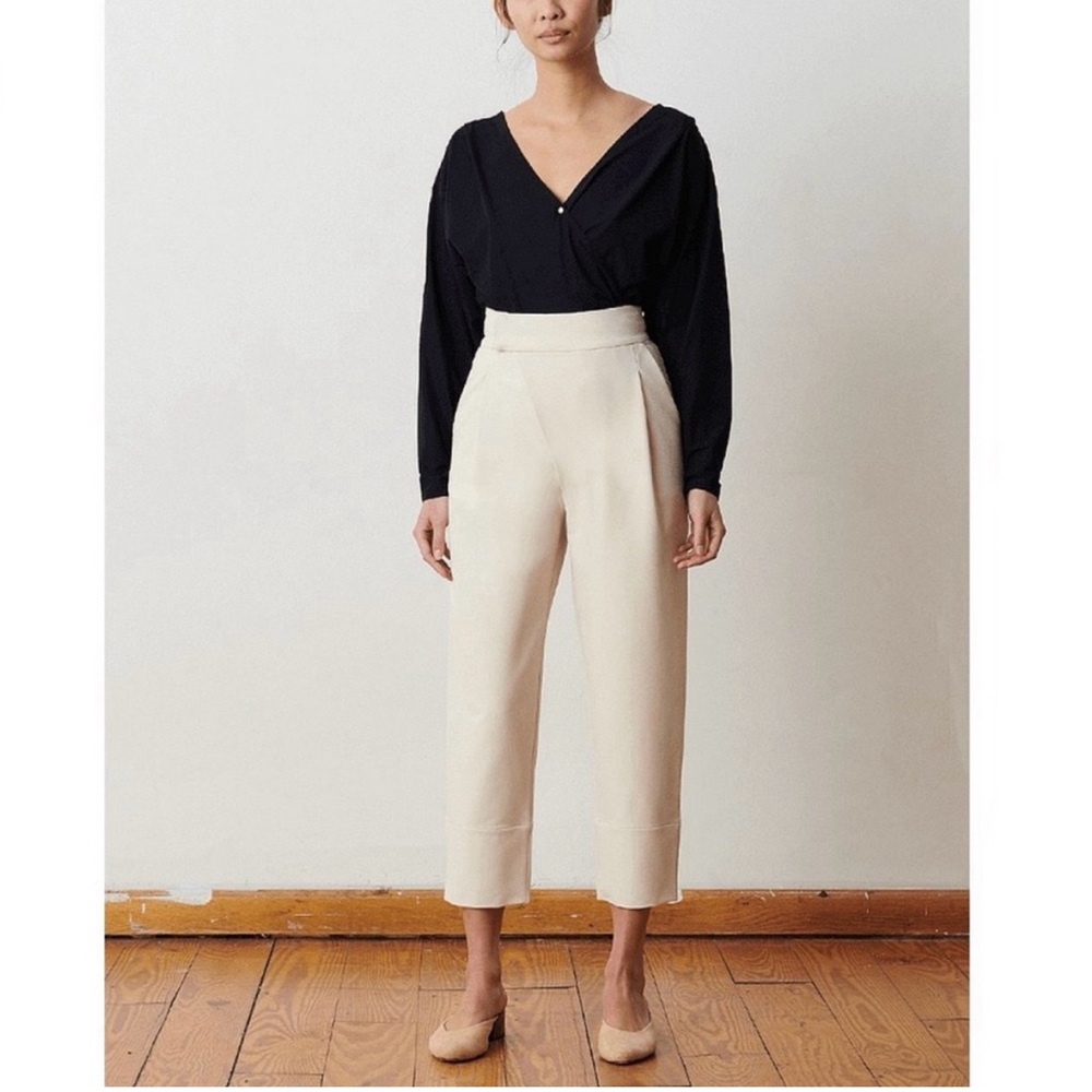 ADAY Portfolio Tailored High Rise Dress Pants Size Small Oat Cream Sustainable